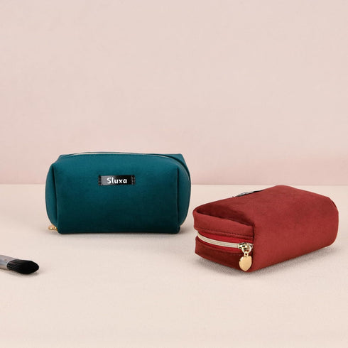 Small Travel Makeup Bags for Women, Wine Red Compact Cosmetic Bag, Travel Accessories