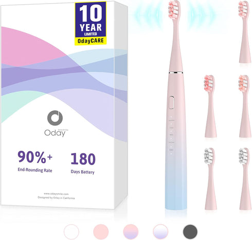 Oday N9000 Sonic Electric Toothbrush, 90% End-Rounding, 10 YR Warranty, 2,000 mAh Battery, IPX7 Waterproof, 5 Modes