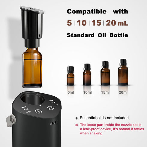 Waterless Essential Oil Diffuser with Handle, Scent Diffuser for Car Home Office Bathroom with Timer, Small
