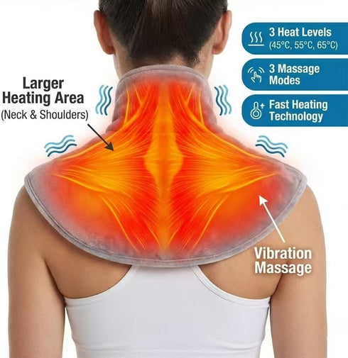 Yondaha 3 Settings, Heated Neck and Shoulder Wrap USB Electric Scarf with Vibration Massage, Cordless for Stiff