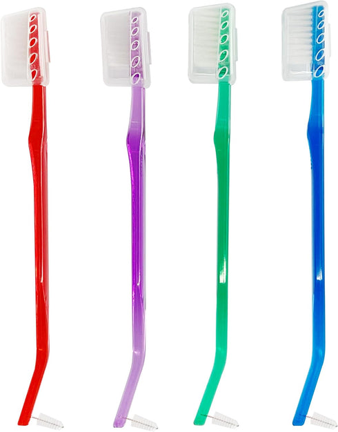 4-Pack Orthodontic Toothbrushes, Double-Ended Design, V-Trim Brush and Interspace Brush for Effective Braces Cleaning