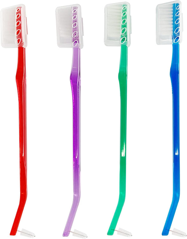 4-Pack Orthodontic Toothbrushes, Double-Ended Design, V-Trim Brush and Interspace Brush for Effective Braces Cleaning