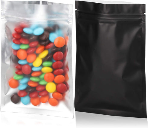 100pcs 5.5"X 7.8" Resealable Mylar Bags, Smell Proof Food Storage Foil Pouch with Front Matte Clear Back Matte Black