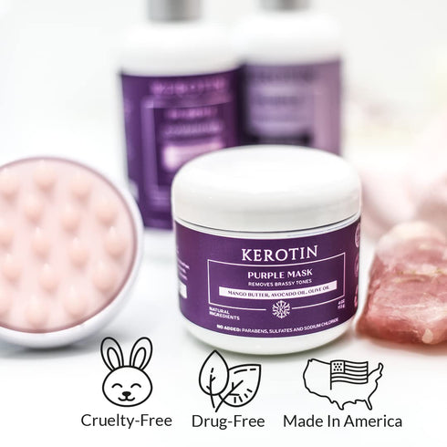 Kerotin Purple Hair Mask - Ultra Nourishing Moisturizing Mask for Blondes and Silver Hair; Removes Brassy Tones