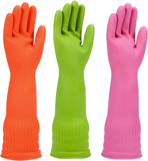 IUCGE Rubber dishwashing gloves 3 or 6 Pairs for kitchen,Cleaning washing dish gloves
