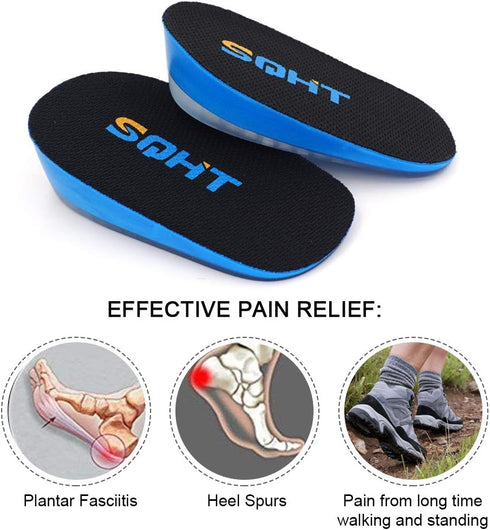 SQHT's Height Increase Insoles - Heel Shoe Lift Inserts for Men & Women, Cushion for Achilles Tendonitis (Large 1"