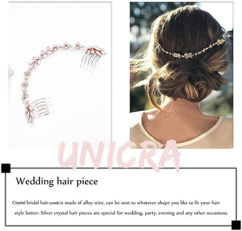 Unicra Wedding Crystal Hair Comb, Bridal Headpiece Accessories for Brides (Rose Gold)