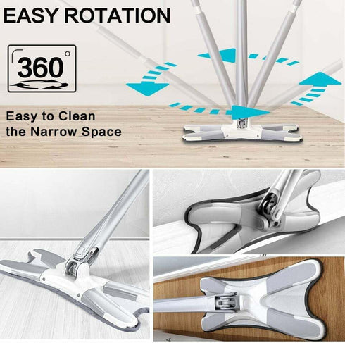 Flat X-Type Floor Mop Heads, 360 Degree Squeeze Mop Hand-Free Wash Household Lazy Mop with 2 Pads for Home Cleaning