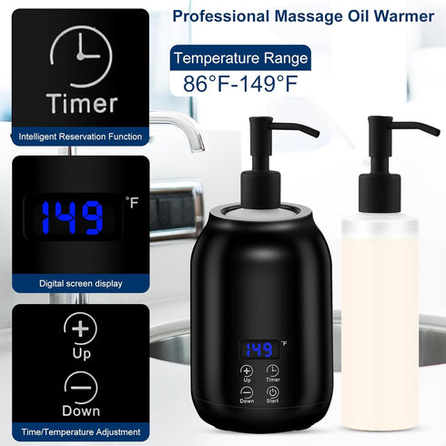 SUQAEEI Massage Oil Heater Warmer,with / Switchable Display, Two Oil Dispenser BottleConstant Temperature,Body Salon