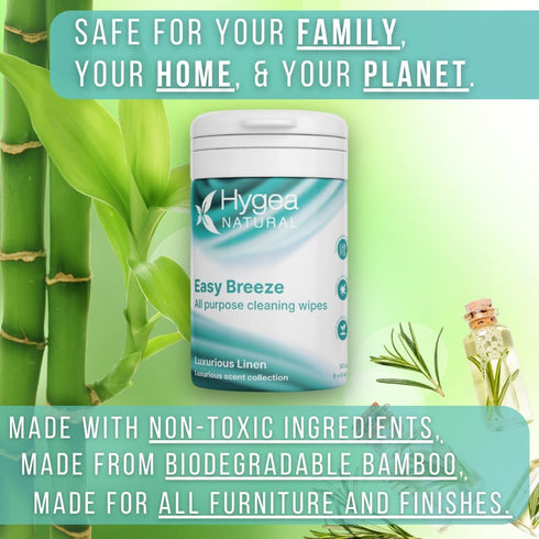 EasyBreeze All Purpose Cleaning Wipes, Biodegradable Bamboo Wipes for Multi-surface Cleaning, Luxurious Linen Scented