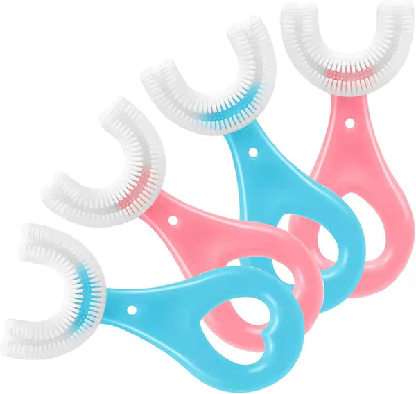4 Pack U Shaped Toothbrush for Kids - Soft Silicone Brush Head, 360° Oral Teeth Cleaning Design for Ages 2-6