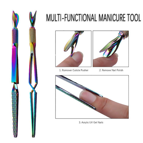 SILPECWEE Colorful Stainless Steel Nail Art Pincher, 1Pc Cuticle Pusher, Multi-Function Nail Care Tools