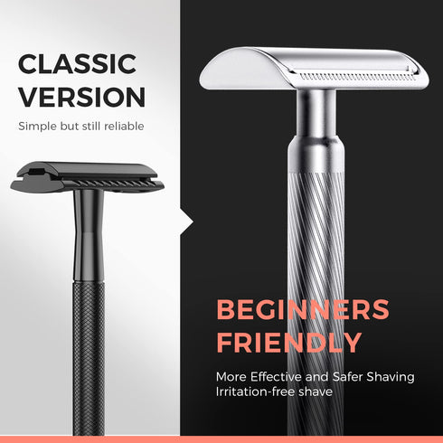 ZOMCHI Double Edge Safety Razor, Premium Metal Razor with 10 Blades, Eco-Friendly Razor in Noble Silver