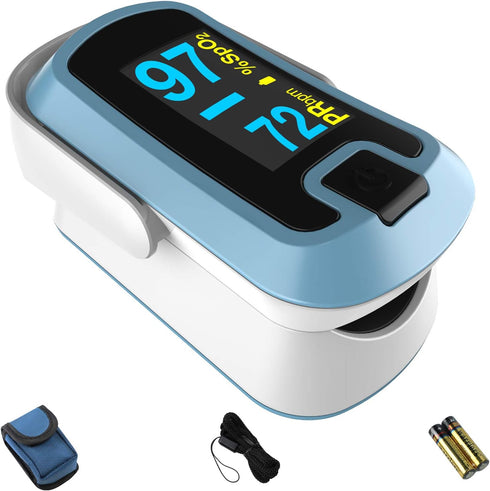 mibest OLED Finger Pulse Oximeter, Dual Color O2 Meter in White/Light Blue