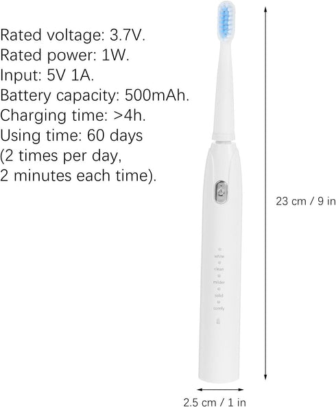 TEHAUX Five-Speed Vibration Electric Toothbrush with Soft Bristles USB Rechargeable Waterproof Sonic Toothbrush