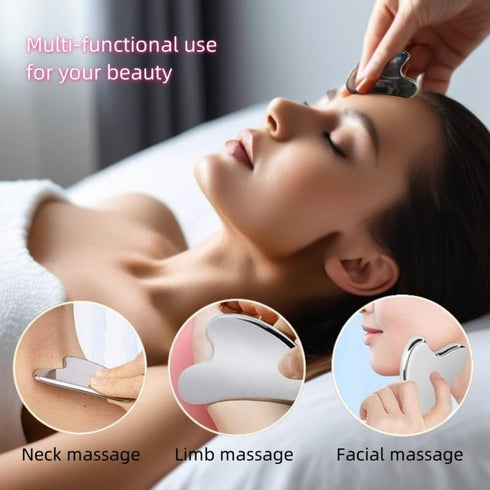 TIKMOON Set, Gua Sha Scraping Tool Heart-Shaped Metal Gua Sha Face Massage Tool, Facial Massage Wand for Face, Neck