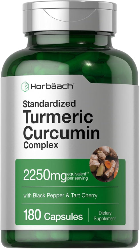 Horbaeach Turmeric Supplement with Black Pepper 2250mg | 180 Capsules | Non-GMO, Gluten Free