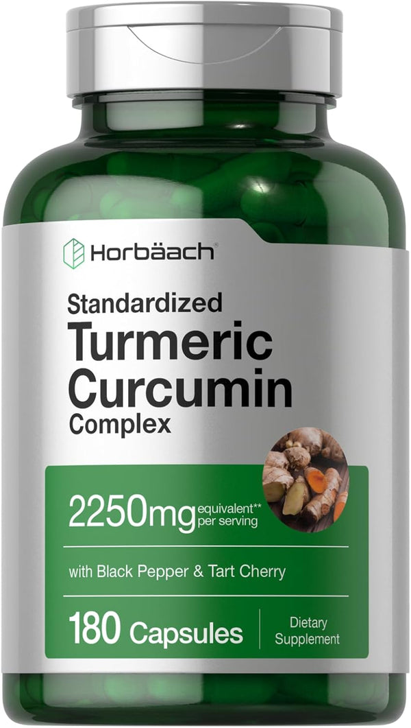 Horbaeach Turmeric Supplement with Black Pepper 2250mg | 180 Capsules | Non-GMO, Gluten Free