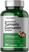 Horbaeach Turmeric Supplement with Black Pepper 2250mg | 180 Capsules | Non-GMO, Gluten Free