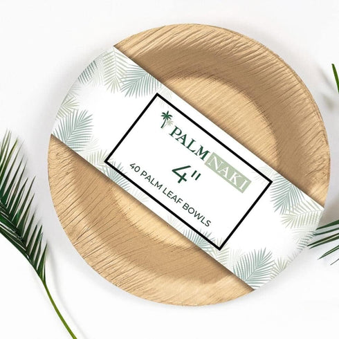 PALM NAKI Eco-Friendly 4-Inch Round Palm Leaf Bowls (40 Pack), Sustainable, Decorative, Compostable Tableware