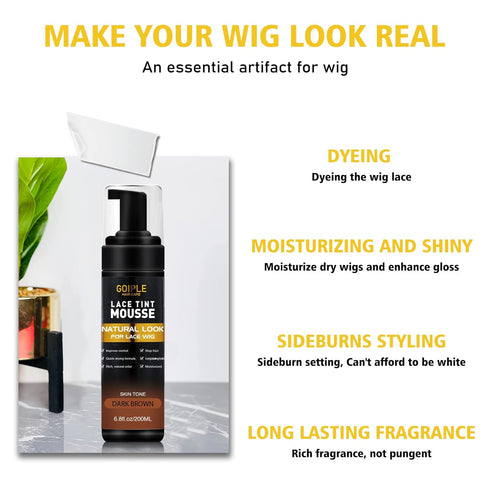 Lace Tint Melting Hair Mousse, 6.8 fl oz, Natural Finishing Lace Color for Women Hair Wigs and Hairpieces