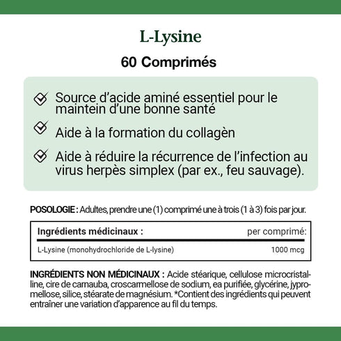 L-Lysine - 1000 mg, 60 Tablets by Nature's Bounty