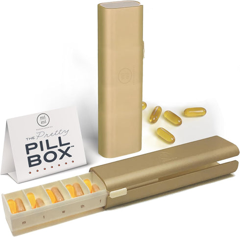 Pretty Pill Box Set, Stylish Daily Pill Organizer, Travel Essentials for Women & Men - Champagne