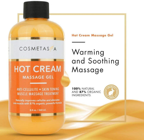 Cosmetasa Hot Cream Massage Gel with Massager Mitt - 87% Organic Cellulite Cream, 8.8 oz