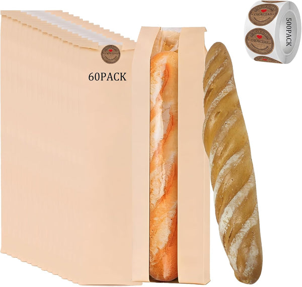 PEOKPIPLE Bread Bags for Homemade Bread with 500 Labels, 60-Pack 4.5 x 2.5