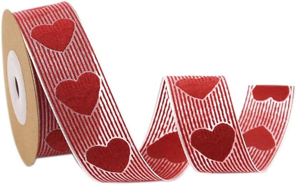 2 Rolls of 5M Valentine's Day Ribbons, Printed Heart Grosgrain Ribbon for Wedding Wrapping and DIY Supplies