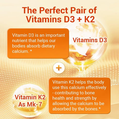 Vitamin D3 + K2 with LIPOSOMAL Technology + 5000iu of Vitamin D3 & 100mcg of Vitamin K2 as MK-7-2 in 1 Support - 90 Softgels