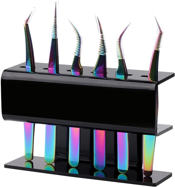 Lash Extension Supplies GEMERRY Tweezer Holder - Acrylic Display Storage for 6 Pcs Tweezers (Black)