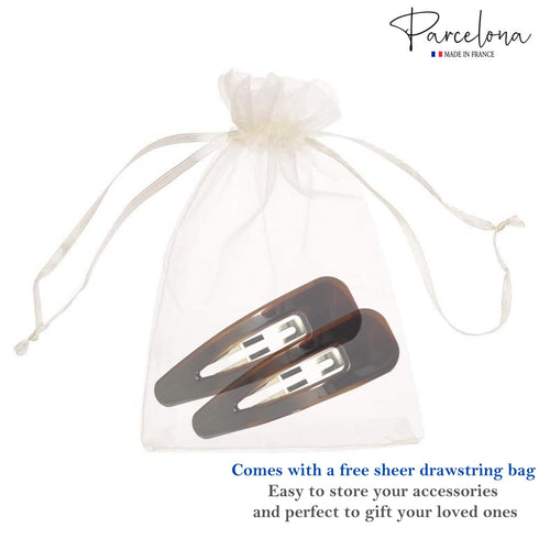 Parcelona French Clic Clac 3 1/4" Tortoise Shell Brown Hair Clips for Women