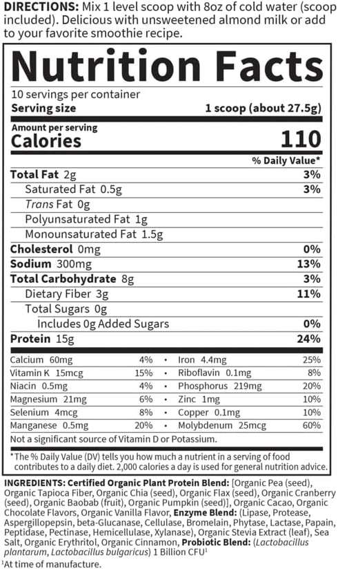 Garden of Life Organic Plant Protein Smooth Chocolate Powder, 10 Servings - Vegan & Gluten Free