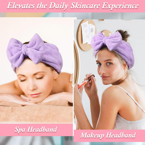 Shintop Spa Headband, Soft Makeup Headband with Cute Bow for Skincare, Facial Mask, Showers (Purple)