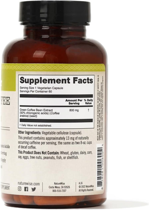 NatureWise Green Coffee Bean Extract - Pure 800mg Capsules with 50% Chlorogenic Acid for Weight Goals, Energy,