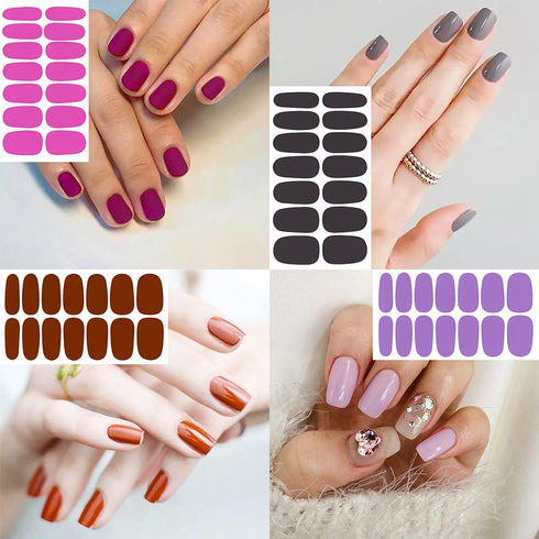 JERCLITY 24 Sheets Glitter Solid Color Nail Polish Strips, Self-Adhesive Nail Stickers for Women