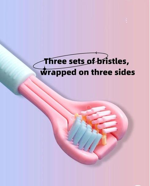 4-Piece Set of 3-Sided Toothbrush for Adults, Soft Bristle for Comprehensive Care, Youth & Teenagers (Pink, Yellow,