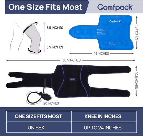 Knee Ice Pack Wrap with Cold Compression for Pain Relief, Reusable Gel Hot Cold Therapy for Knee Injuries & Surgery