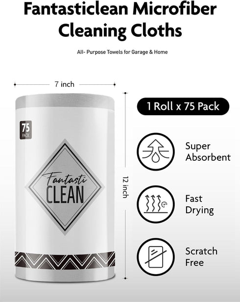 Microfiber Cleaning Cloth Roll - 75 Pack, 12" x 12", Reusable Washable Rags (Grey), Tear Away Towels