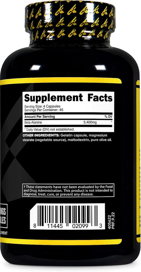 Primaforce Beta Alanine Capsules 3,400mg, 180 Capsules (45 Servings) - Potent Supplement