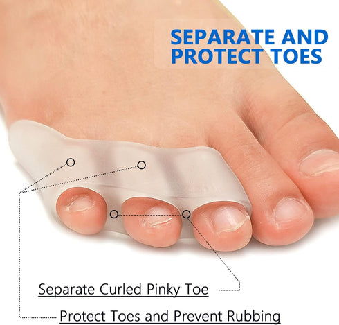JKcare Pinky Toe Separators & Protectors, Silicone Little Toe Spacer for Overlapping, Curled, Hammer Toe, Tailor’s
