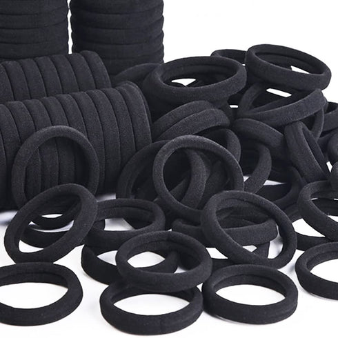 J-MEE Hair Bands 100PCS Seamless Cotton Ponytail Holders Scrunchies for Thick Hair (black)