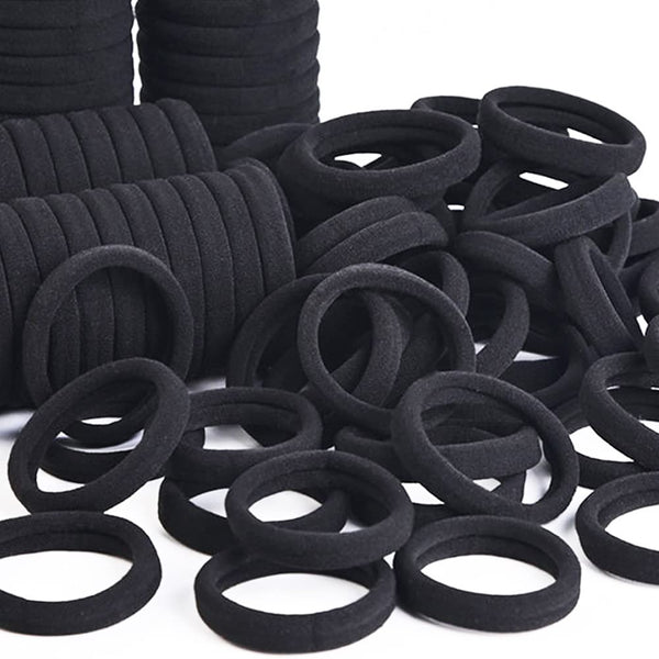 J-MEE Hair Bands 100PCS Seamless Cotton Ponytail Holders Scrunchies for Thick Hair (black)