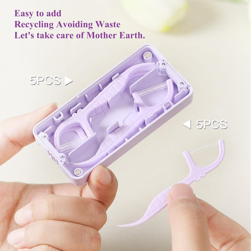 Shred Resistant Twin Line Dental Floss Picks Dispenser, 2 Box Lime Flavor Portable Case for Oral Care (Purple)