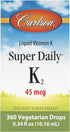 Carlson Super Daily K2 Liquid Vitamin K, 45 mcg for Bone Health, Unflavored, 360 Drops (10.16 mL)