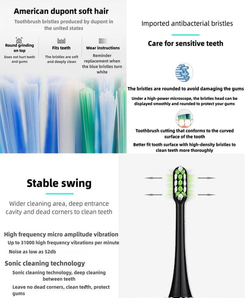 OUGEER Toothbrush,4 Modes,3 4 Heads,IPX7,Smart Sonic Electric Toothbrush for Adults,Rechargeable Electric Power Working