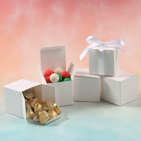 COTOPHER 60pcs Small Gift Boxes, 2x2x2 inches Paper Favor Boxes with Ribbons for Parties (White)