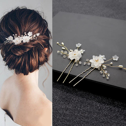 inSowni 26 Pack Gold Flower Pearl Wedding Bridal Hair Side Combs + U Shaped Hair Pins Clips for Women, Girls