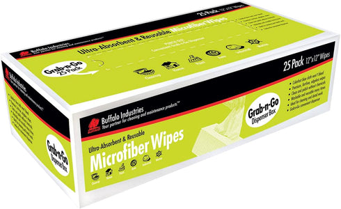 Microfiber Cleaning Cloths, 25 Pack Dispenser Box, Lint-Free Rags, 12" x 12", Colorfast Blue, Clean & Polish Wipes